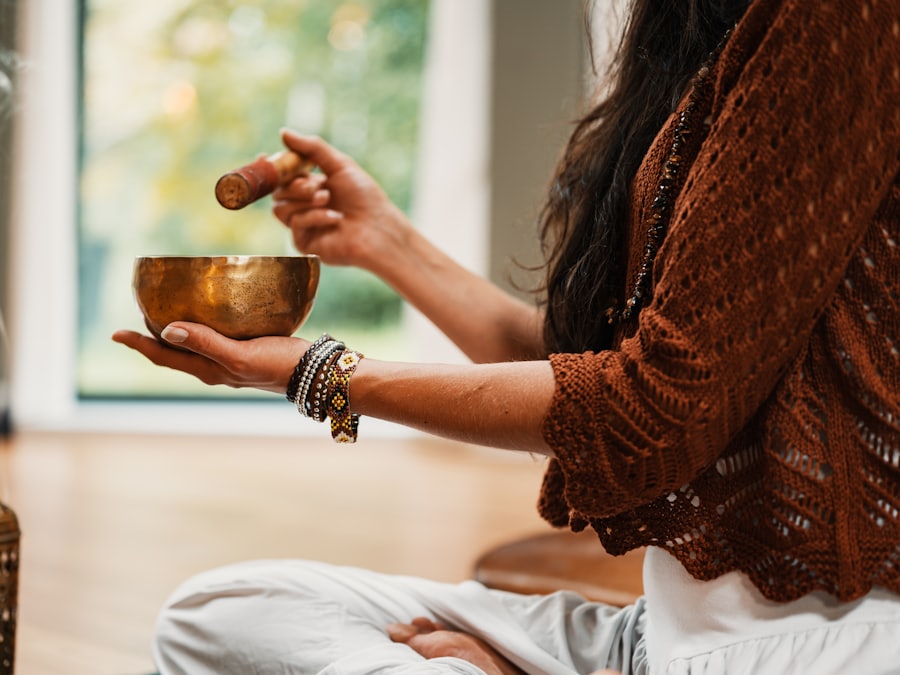 Bol chantant utilisé pendant une séance de relaxation
